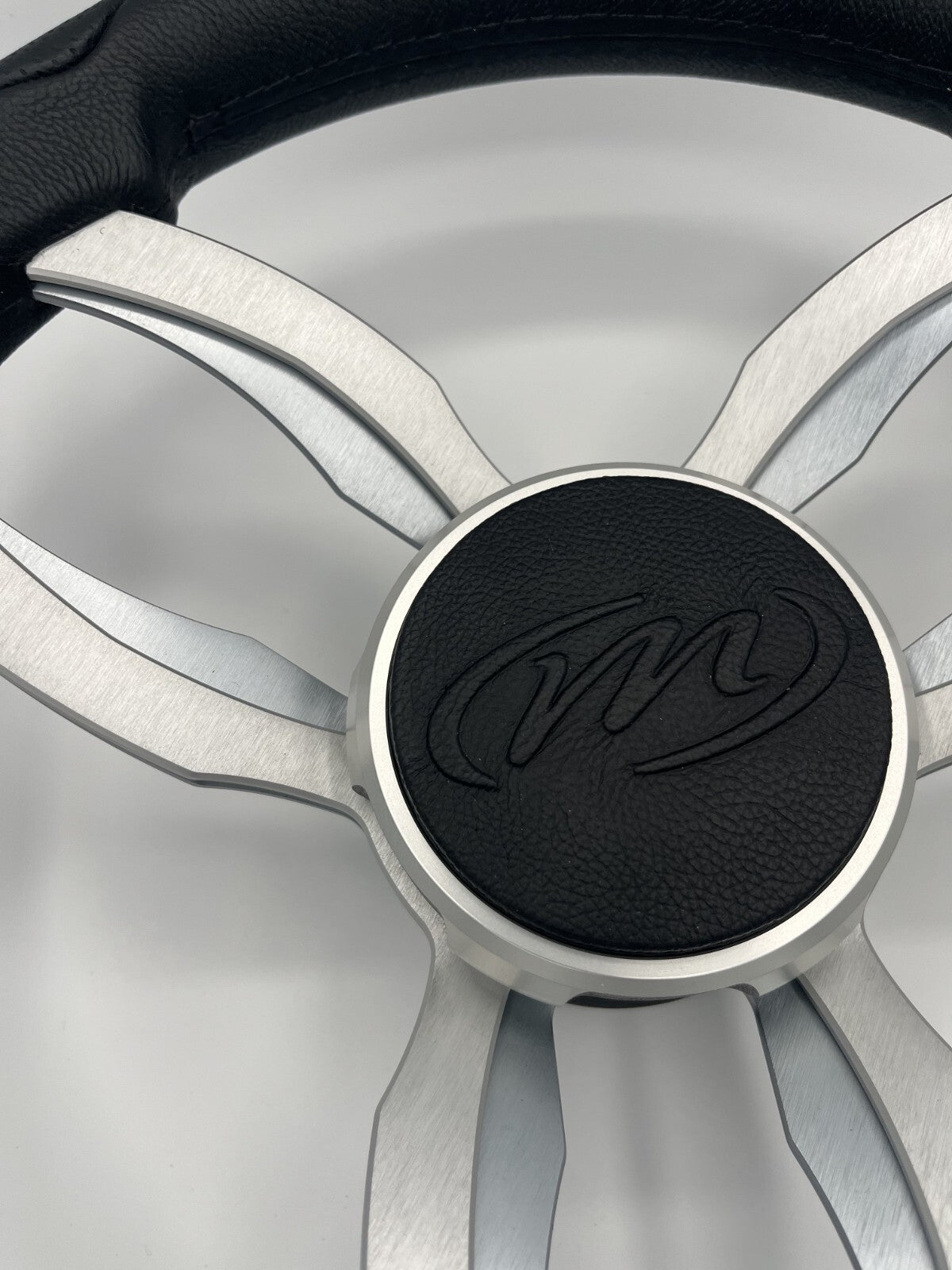 Garda Boat Steering Wheel Brushed Dual Spoke Alum | Manitou Pontoon Boat Logo