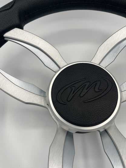 Garda Boat Steering Wheel Brushed Dual Spoke Alum | Manitou Pontoon Boat Logo