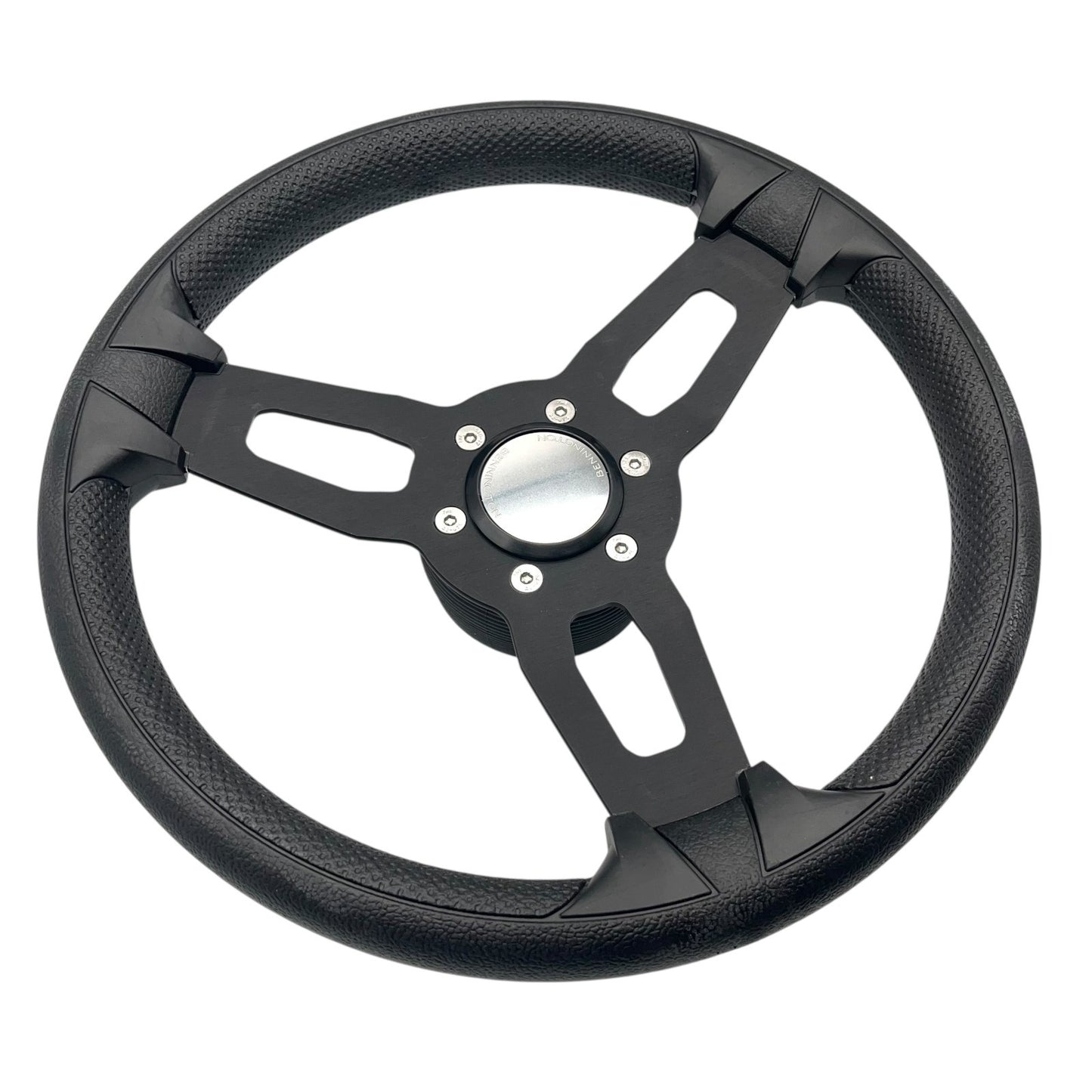 Model 15 Marine Steering Wheel Black Brushed Aluminum Spokes | Bennington