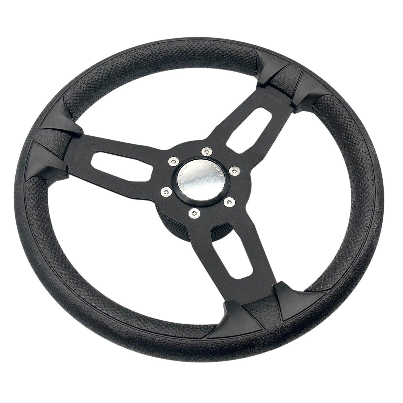 Model 15 Marine Steering Wheel Black Brushed Aluminum Spokes | Bennington