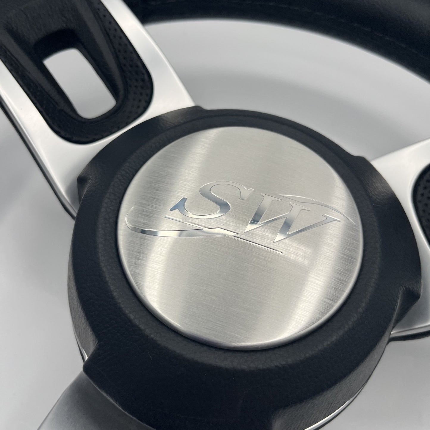 Gussi Italia Black Model 702 Steering Wheel with Keyed Hub | Blue Wave Cap