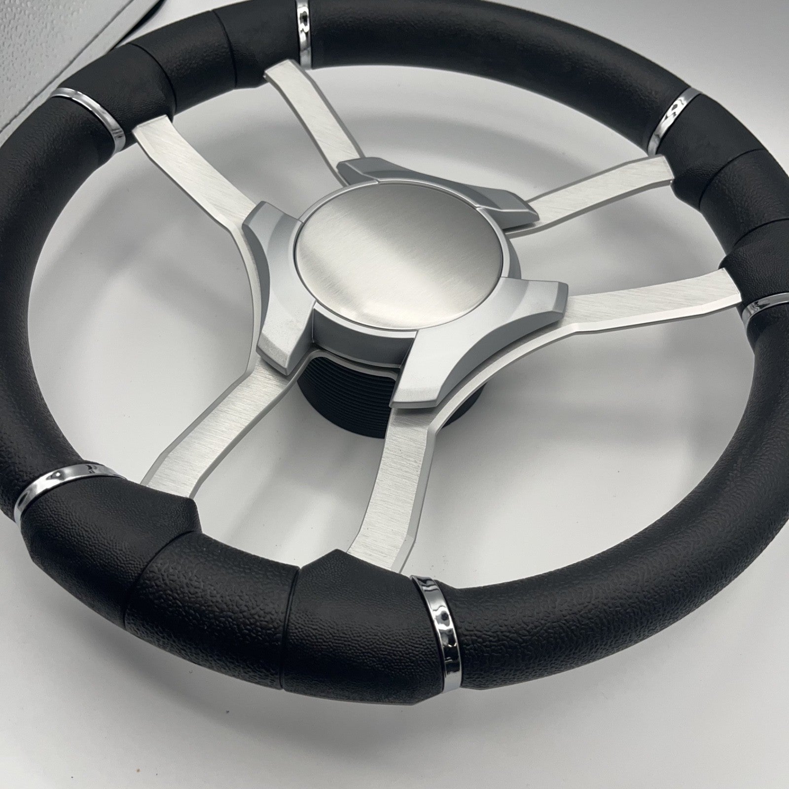 Malera Boat Steering Wheel Brushed Alum Spoke | Silver Plain Center Cap