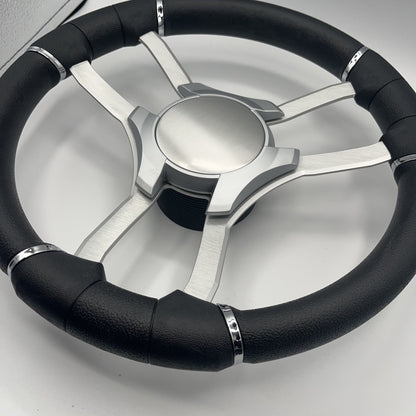 Malera Boat Steering Wheel Brushed Alum Spoke | Silver Plain Center Cap