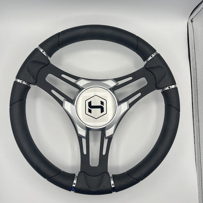 Gussi Italia Boat Steering Wheel Black Brushed Alum Spokes | Harris
