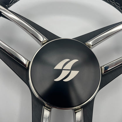 Varatti Boat Steering Wheel Stainless Steel Spoke Leather Rim | Varatti Logo