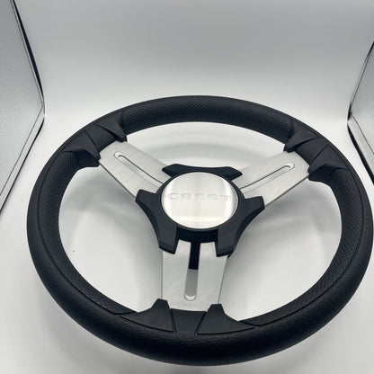 Model 15 Marine Steering Wheel Brush Alum Spokes | Crest Boats Logo
