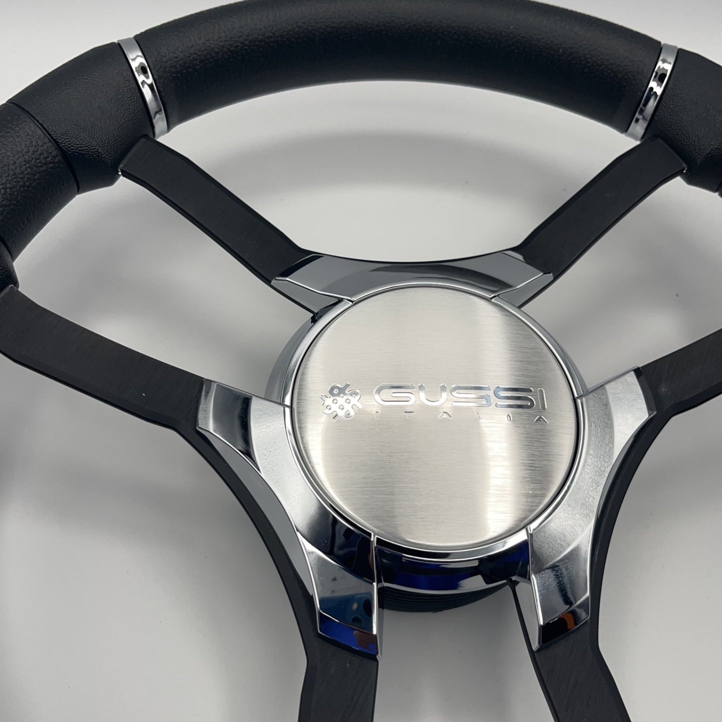 Malera Boat Steering Wheel Black Aluminum Spokes | Gussi Italia Logo