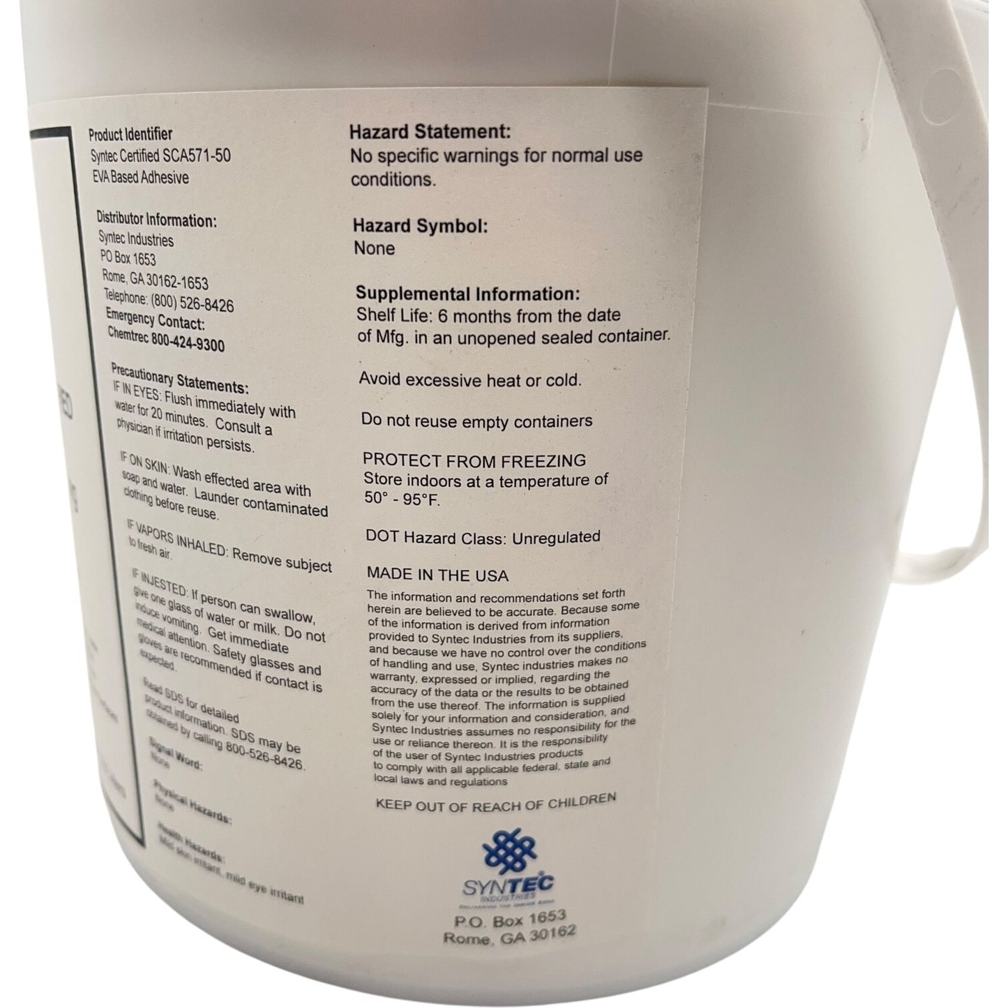Full Case - 4 Gal. Lot - Syntec Industries Carpet Adhesive Sca571-50 (1 Gallon)