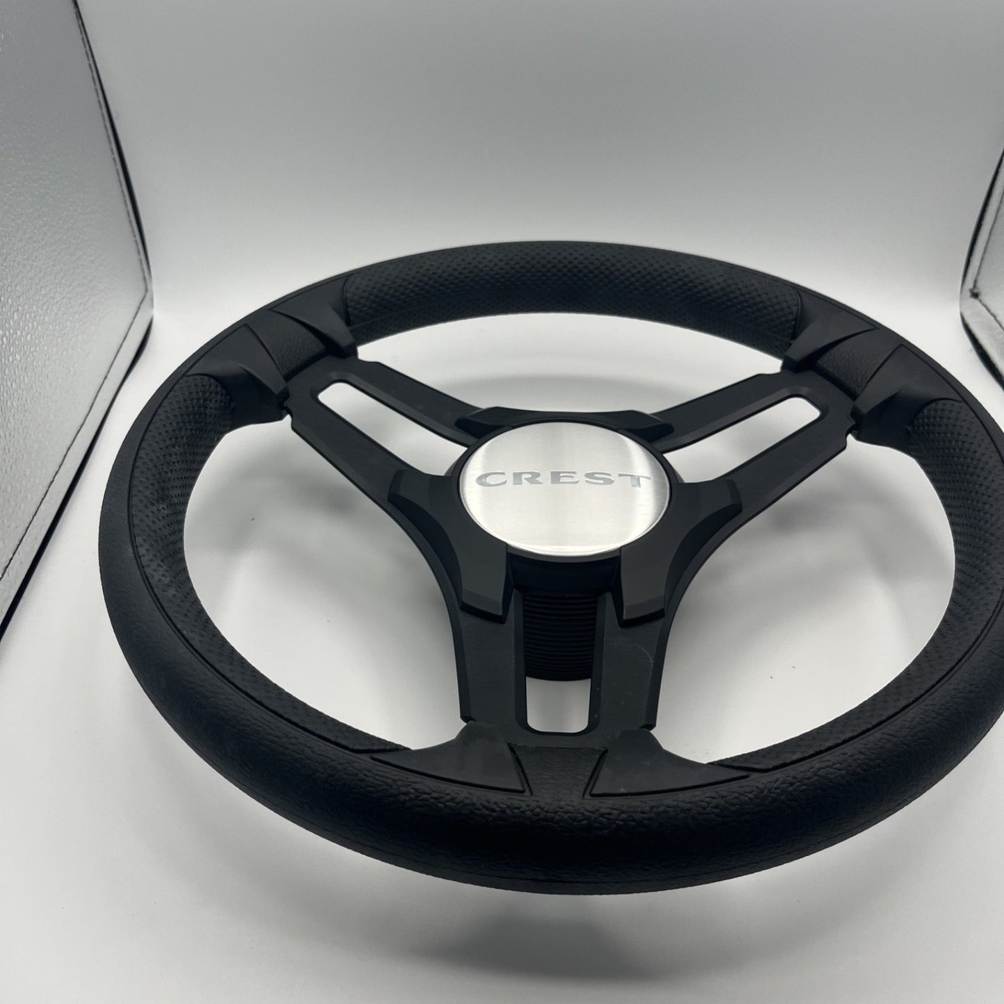 Gussi Italia Marine Steering Wheel Black Brush Metal Spokes | Crest