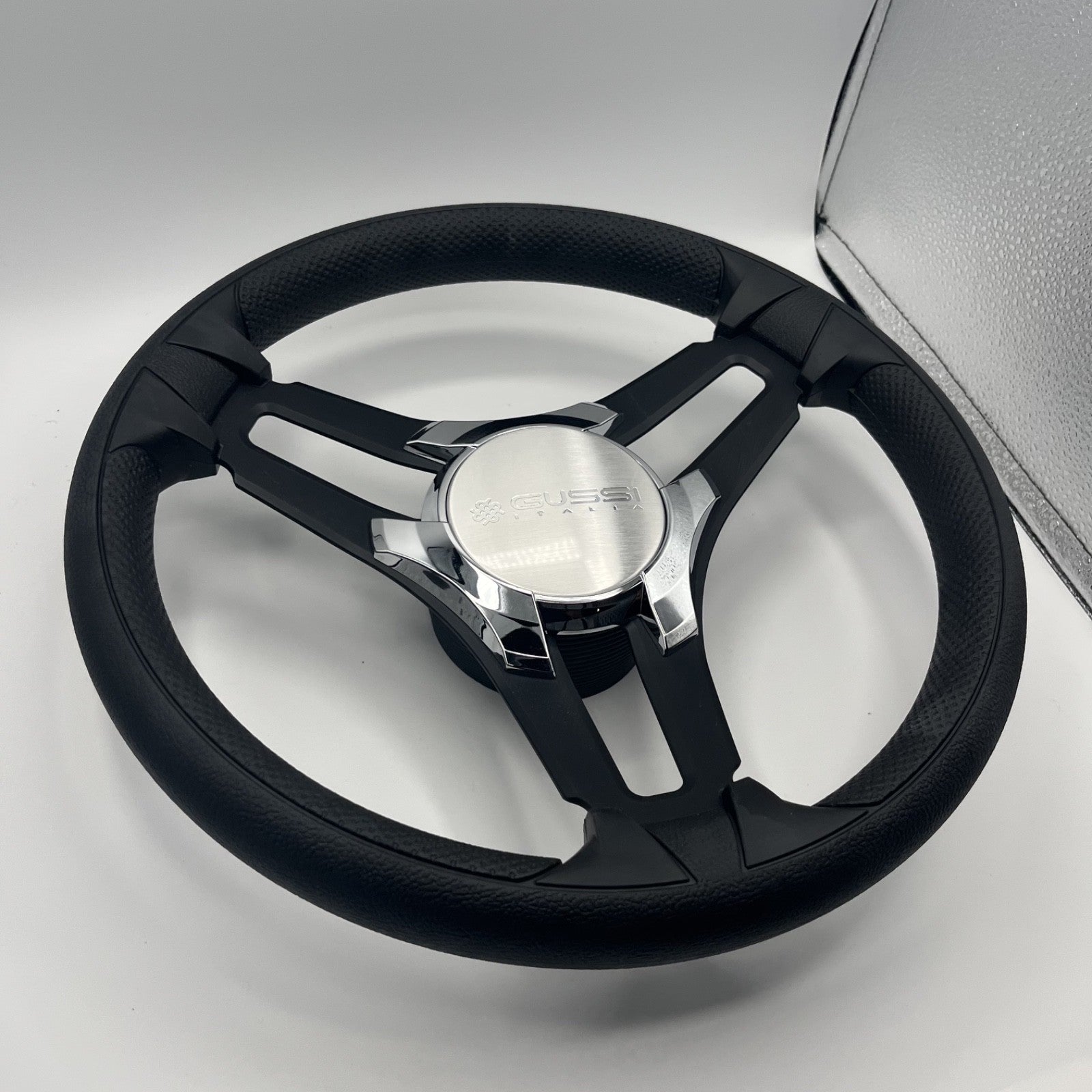 Gussi Italia Marine Steering Wheel Black Brush Metal Spokes | Gussi Logo