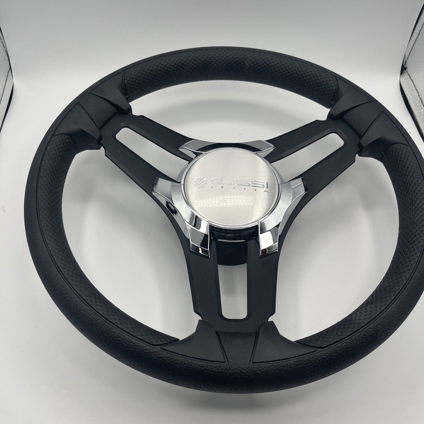 Gussi Italia Marine Steering Wheel Black Brush Metal Spokes | Gussi Logo