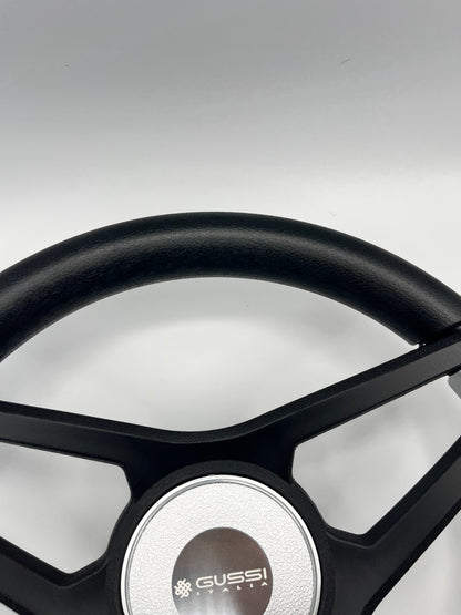 Molino Black w/Silver Accents Boat Steering Wheel | Gussi Italia Center Cap