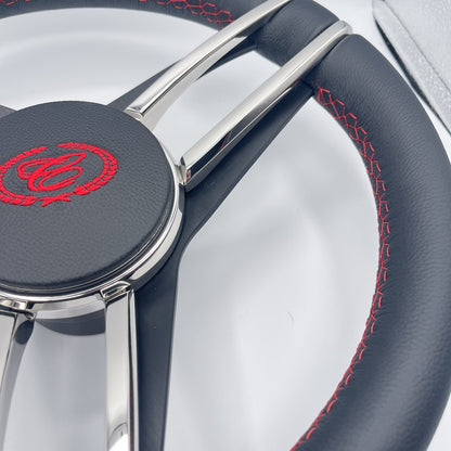 Cobalt Boat Steering Wheel Stainless Steel Spoke Leather Rim | Cobalt Boats Logo