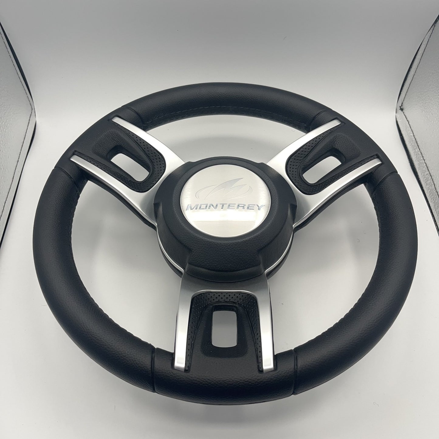 Gussi Italia Black Model 702 Steering Wheel | Monterey Boats Logo