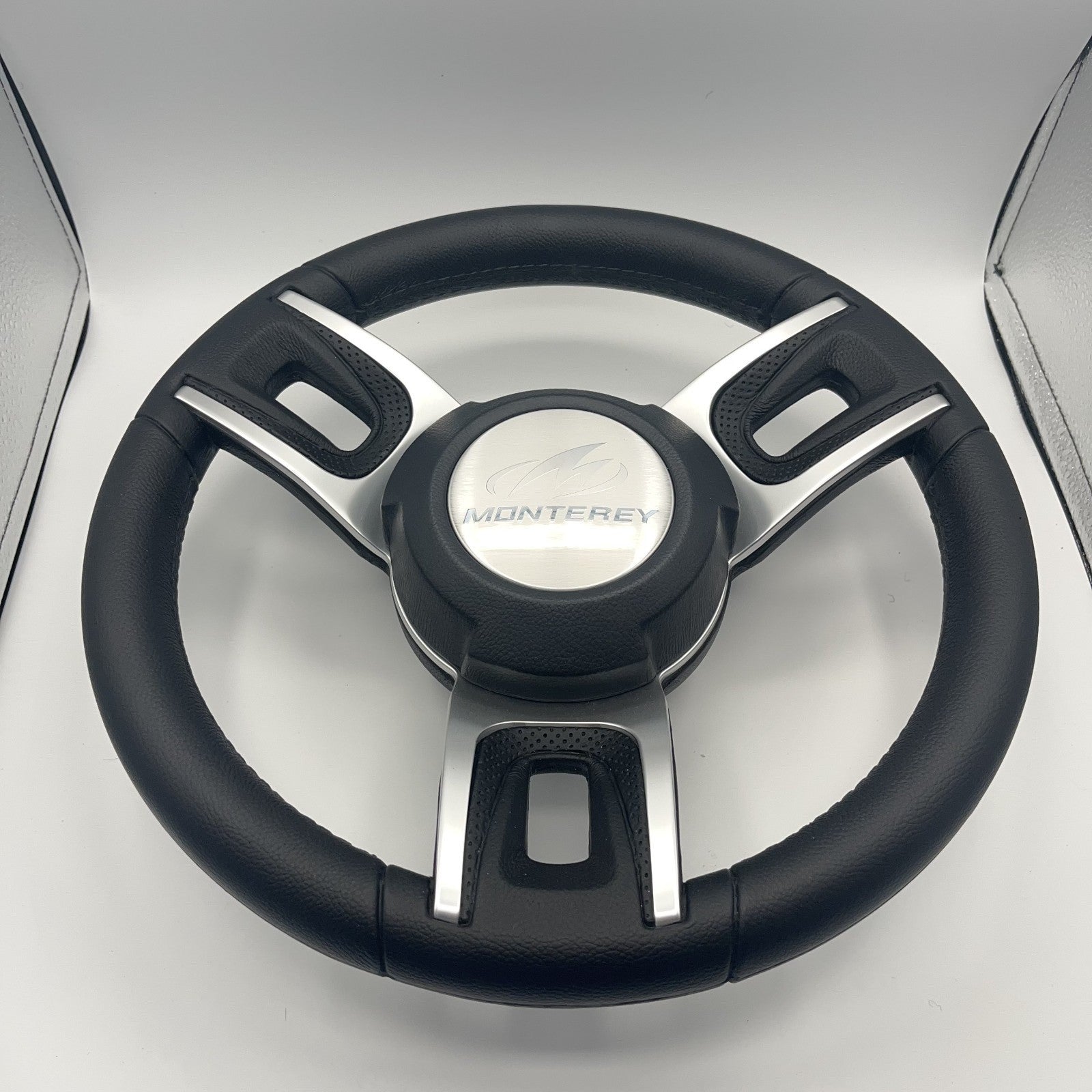 Gussi Italia Black Model 702 Steering Wheel | Monterey Boats Logo