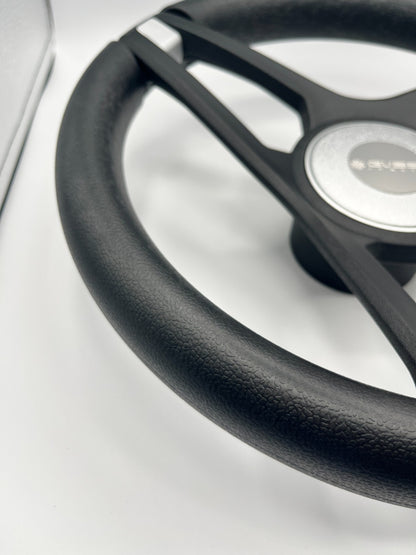 Molino Black w/Silver Accents Boat Steering Wheel | Gussi Italia Center Cap
