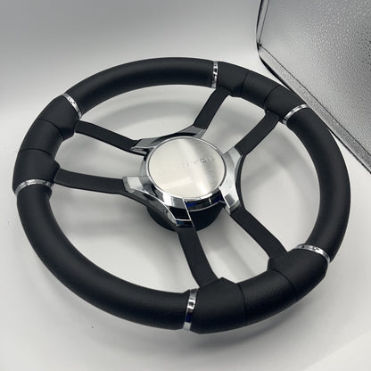 Malera Boat Steering Wheel Black Aluminum Spokes - Chrome-style Manitou