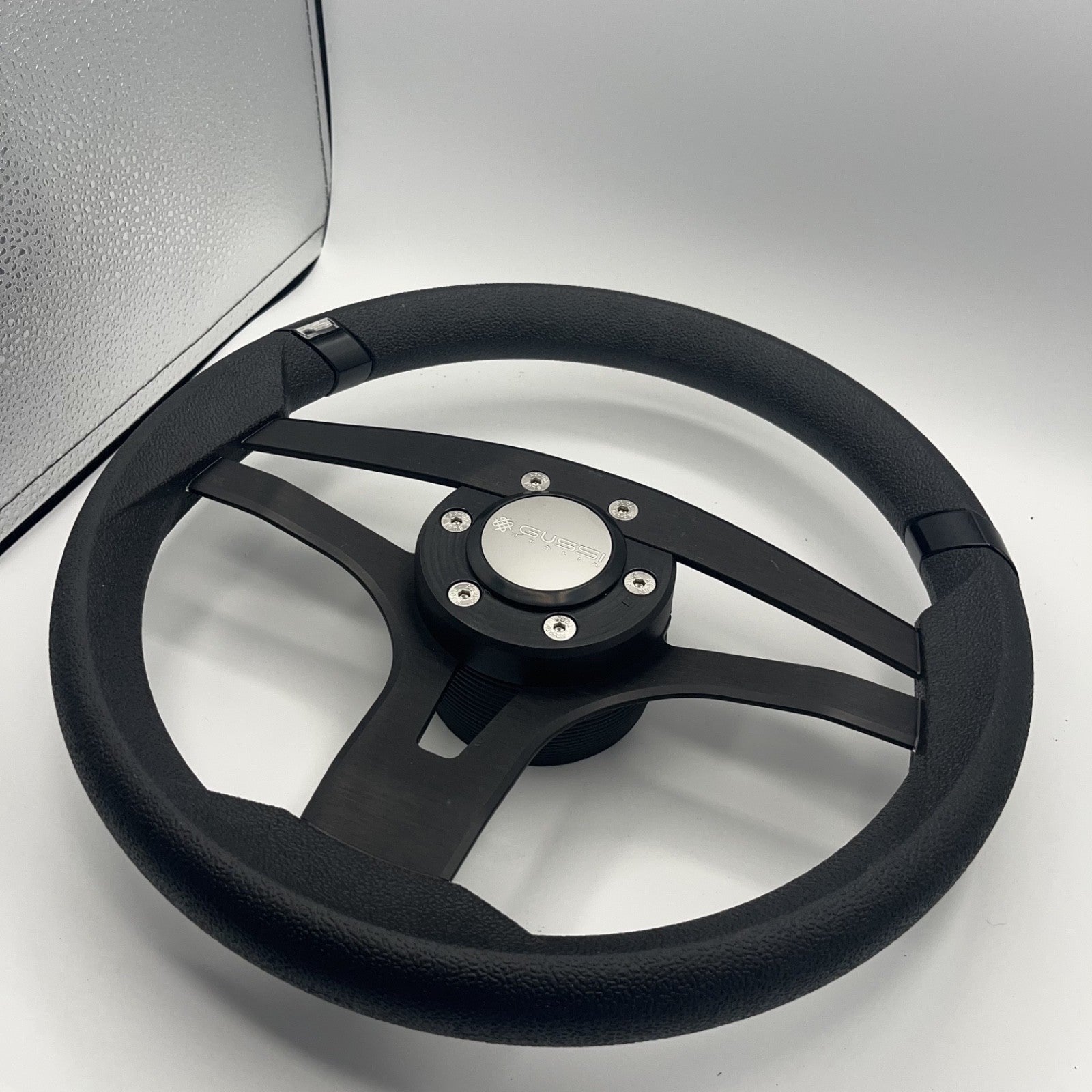 Badia Boat Steering Wheel Brushed Black Aluminum Spokes | Gussi Snap-in