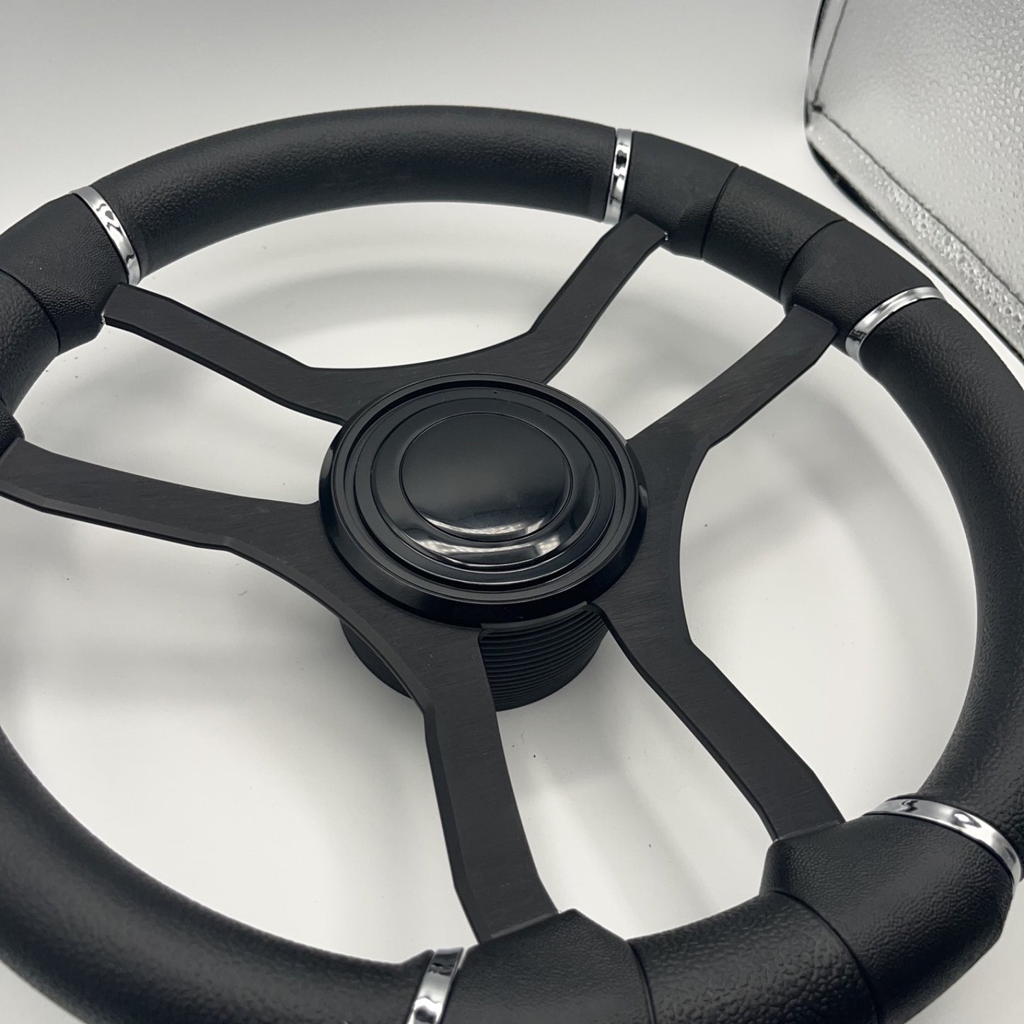 Malera Boat Steering Wheel Black Aluminum Spokes | LG Black Snap-in