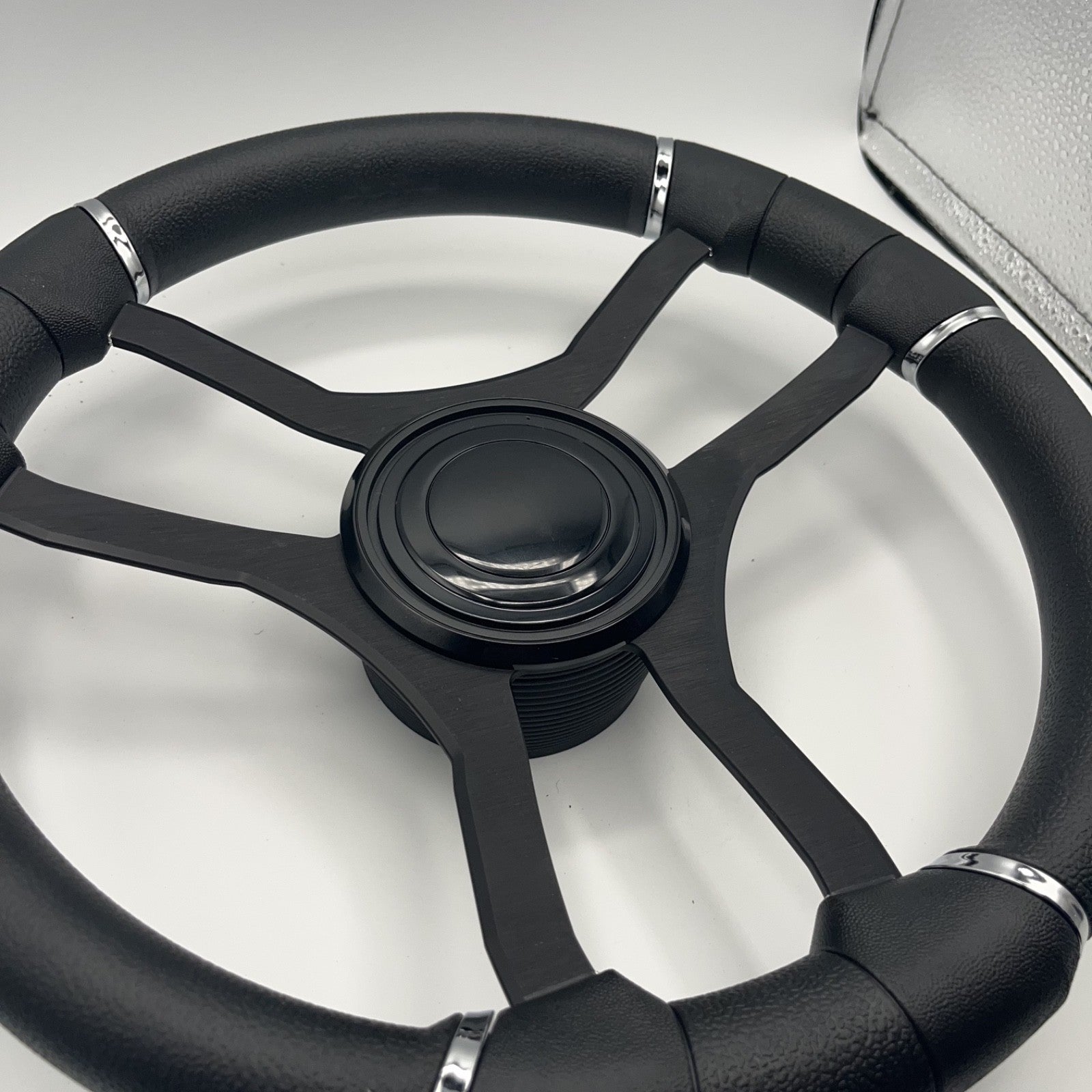 Malera Boat Steering Wheel Black Aluminum Spokes | LG Black Snap-in