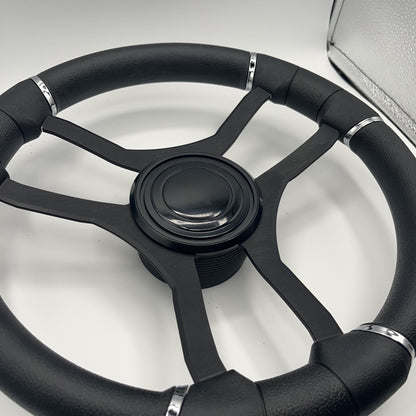 Malera Boat Steering Wheel Black Aluminum Spokes | LG Black Snap-in