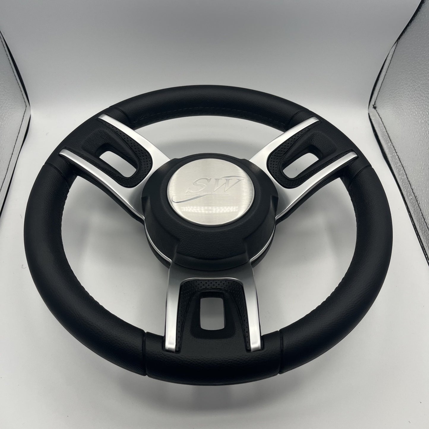 Gussi Italia Black Model 702 Steering Wheel with Keyed Hub | Blue Wave Cap