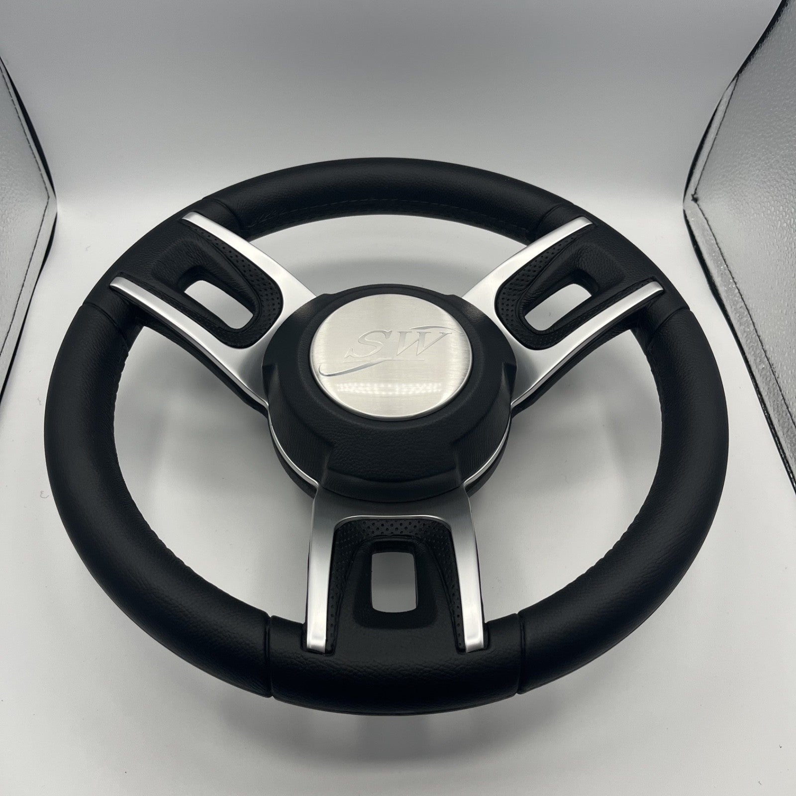 Gussi Italia Black Model 702 Steering Wheel with Keyed Hub | Blue Wave Cap
