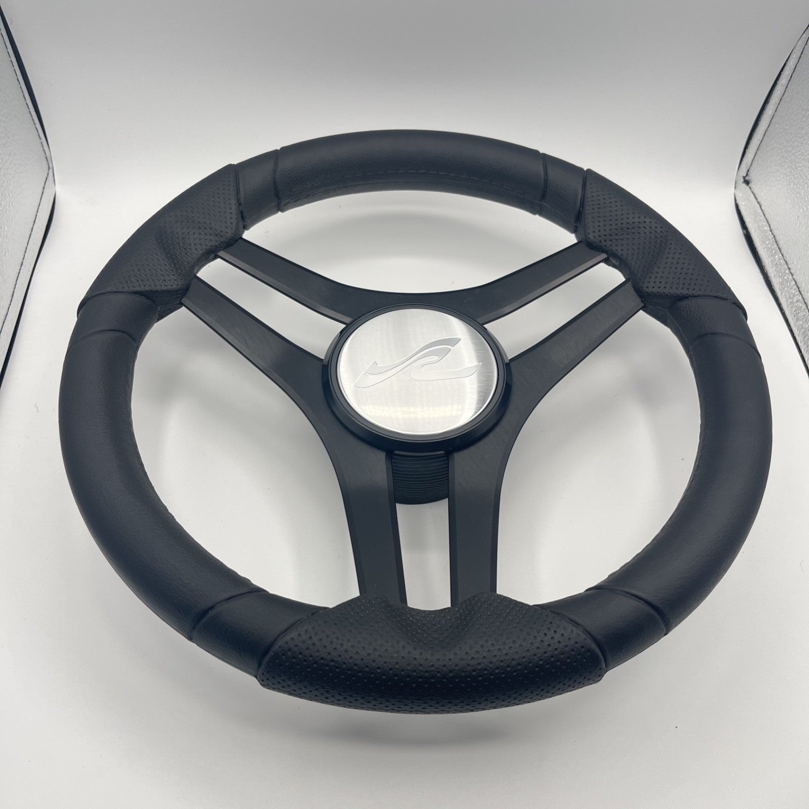 Molinara Marine Steering Wheel Black Brushed Alum Spokes | SeaRay Boats