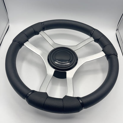 Malera Boat Steering Wheel Brushed Aluminum Spokes | LG Black Snap-in