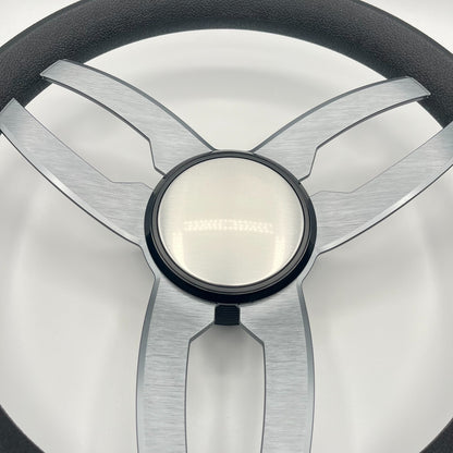 Cabrio Boat Steering Wheel Gray Brushed Alum Spoke | Plain
