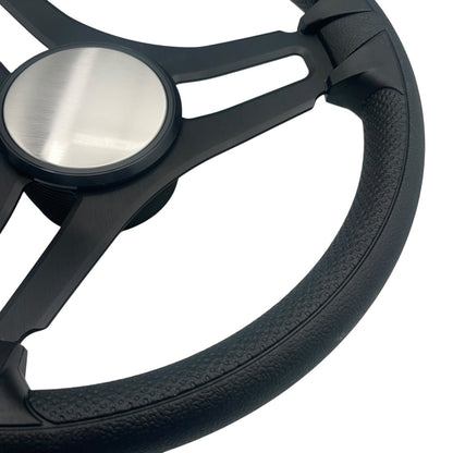 Gussi Italia Marine Steering Wheel Black Brushed Metal Spokes | Plain Dome