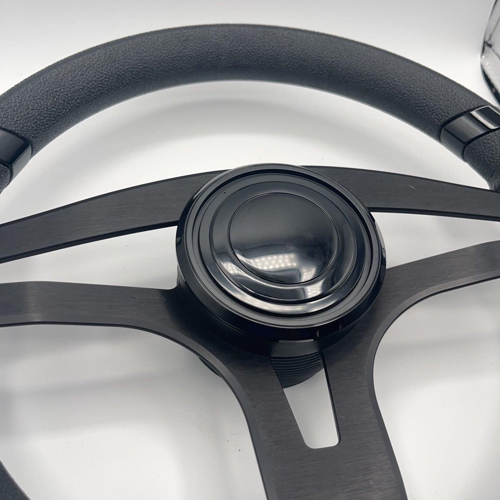 Badia Boat Steering Wheel Brushed Black Aluminum Spokes | LG Black Snap-in
