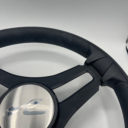 Gussi Italia Marine Steering Wheel Black Brush Metal Spokes | Sea Ray
