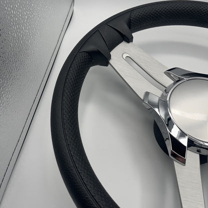 Model 15A Marine Steering Wheel Brushed Alum Spokes | Chrome Blank Cap