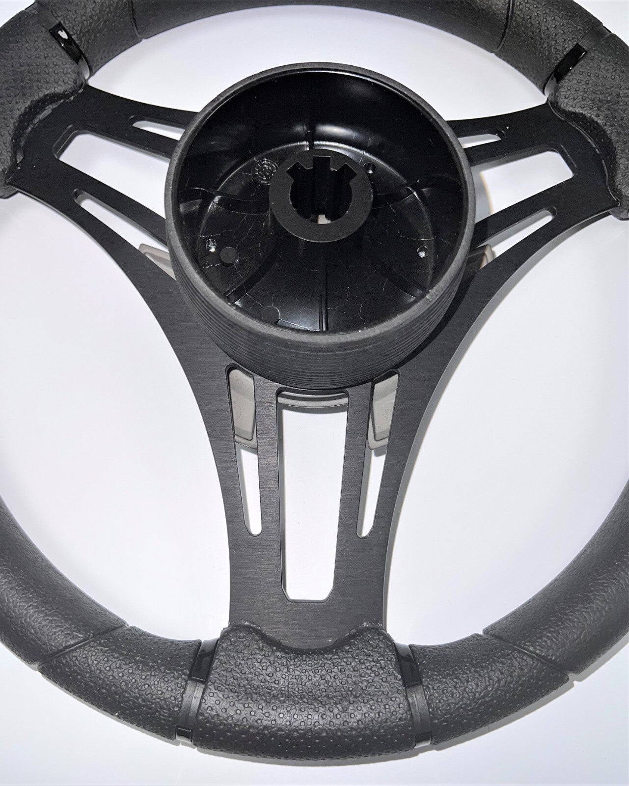 Verona Boat Steering Wheel Black Brushed Aluminum Spokes | Plain