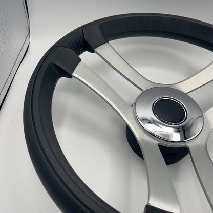 Benaco Boat Steering Wheel Brushed Aluminum Spokes | Chrome-style Dome