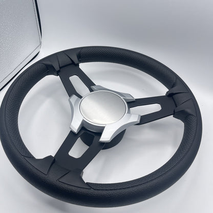 Gussi Italia Boat Model 15 Steering Wheel Black Brushed Alum Spokes | SilvPlain