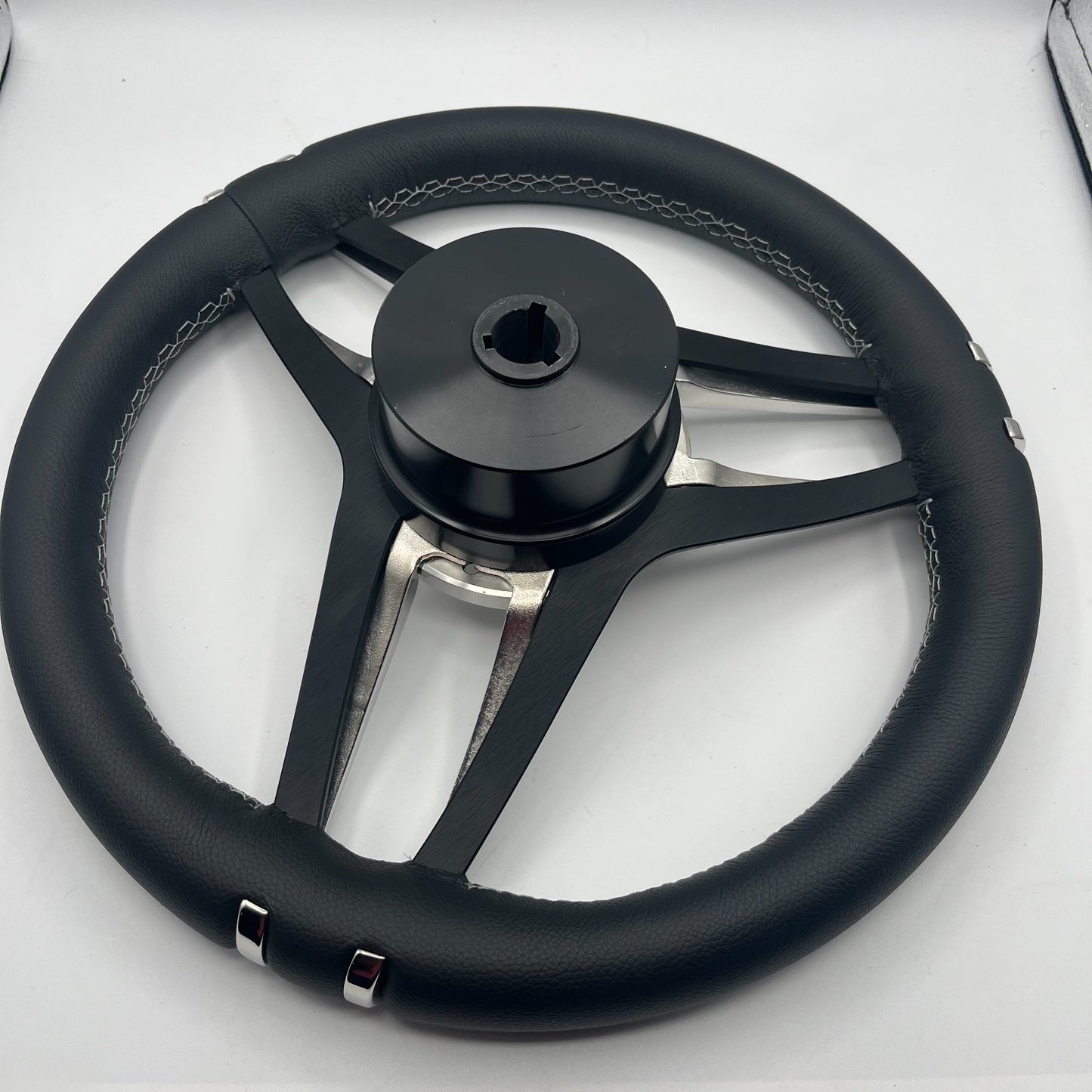 Varatti Boat Steering Wheel Stainless Steel Spoke Leather Rim | Varatti Logo