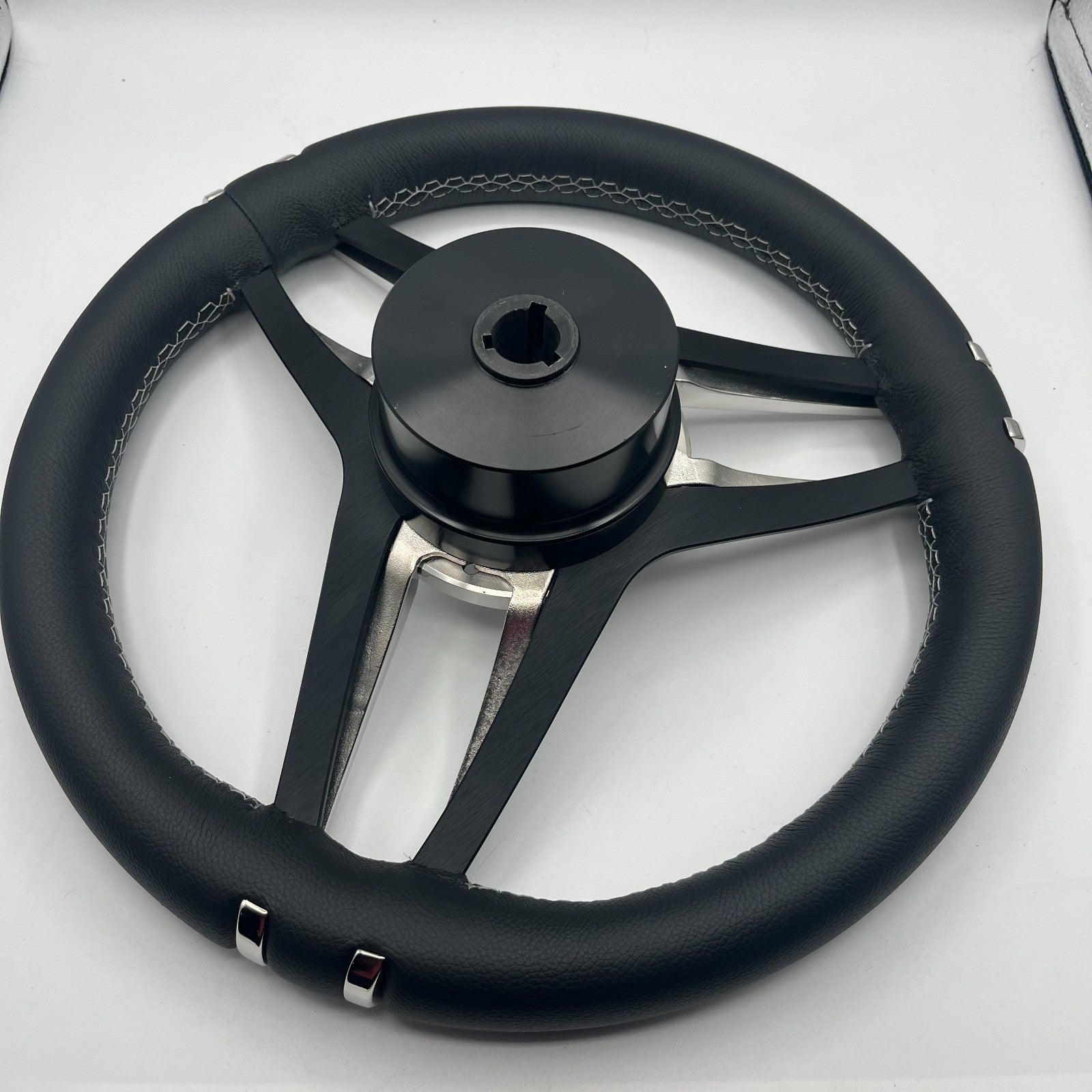 Varatti Boat Steering Wheel Stainless Steel Spoke Leather Rim | Varatti Logo