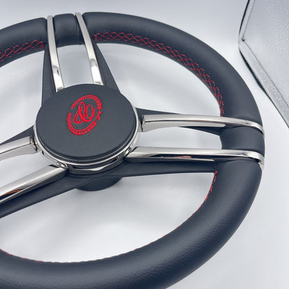 Cobalt Boat Steering Wheel Stainless Steel Spoke Leather Rim | Cobalt Boats Logo
