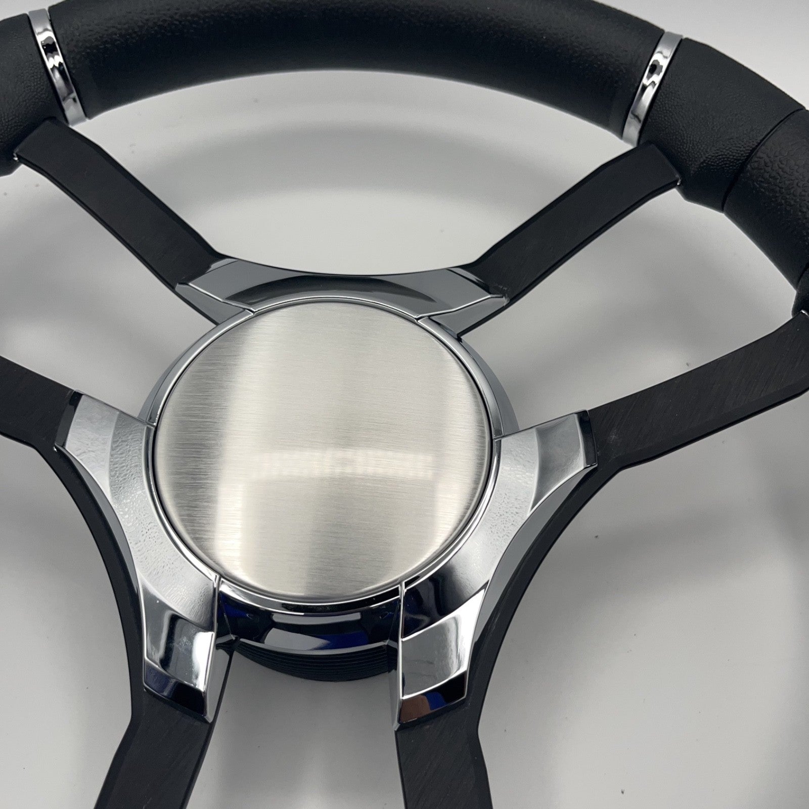 Malera Boat Steering Wheel Black Aluminum Spokes | Chrome Plain