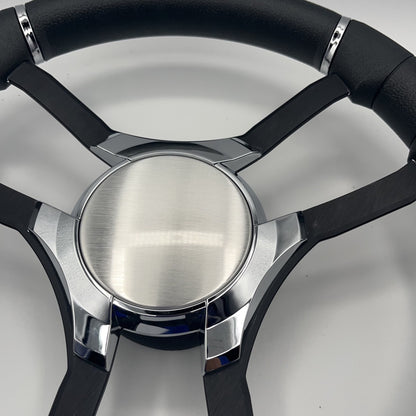Malera Boat Steering Wheel Black Aluminum Spokes | Chrome Plain