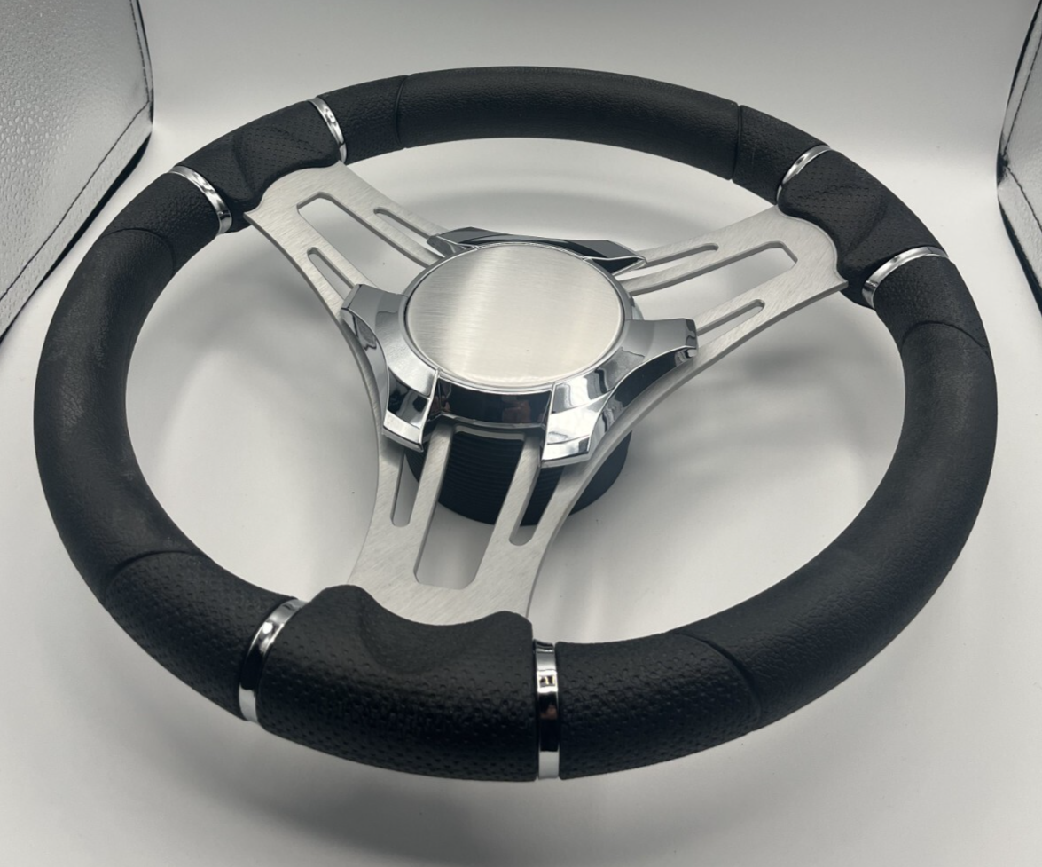 Verona Boat Steering Wheel Gray Brushed Aluminum Spokes