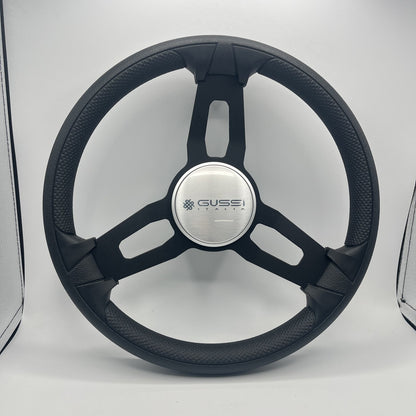 Gussi Italia Model 15 Steering Wheel Blk Brushed Alum Spokes | Silver Gussi Logo