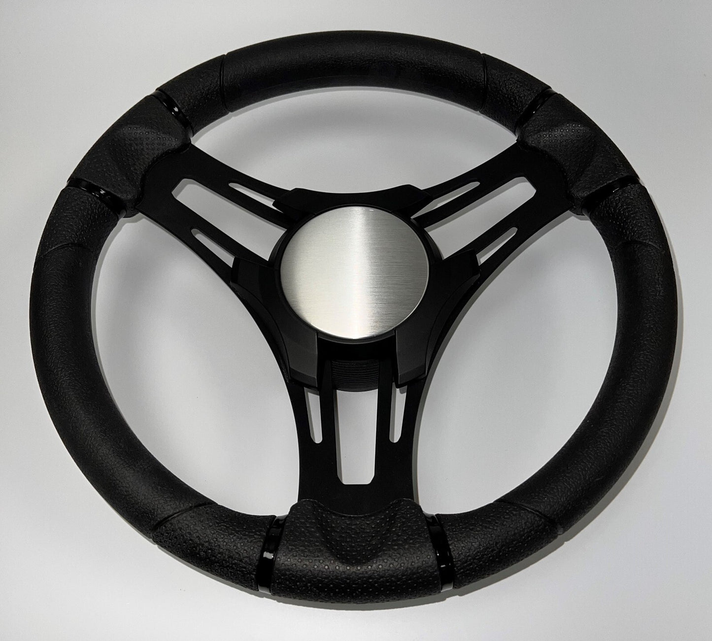 Verona Boat Steering Wheel Black Brushed Aluminum Spokes | Plain