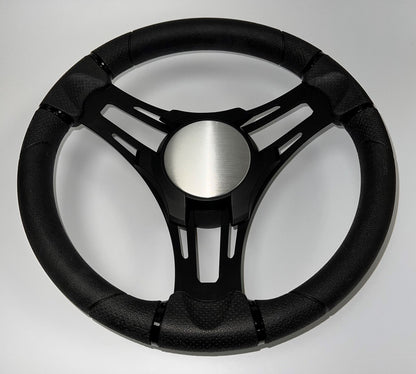 Verona Boat Steering Wheel Black Brushed Aluminum Spokes | Plain