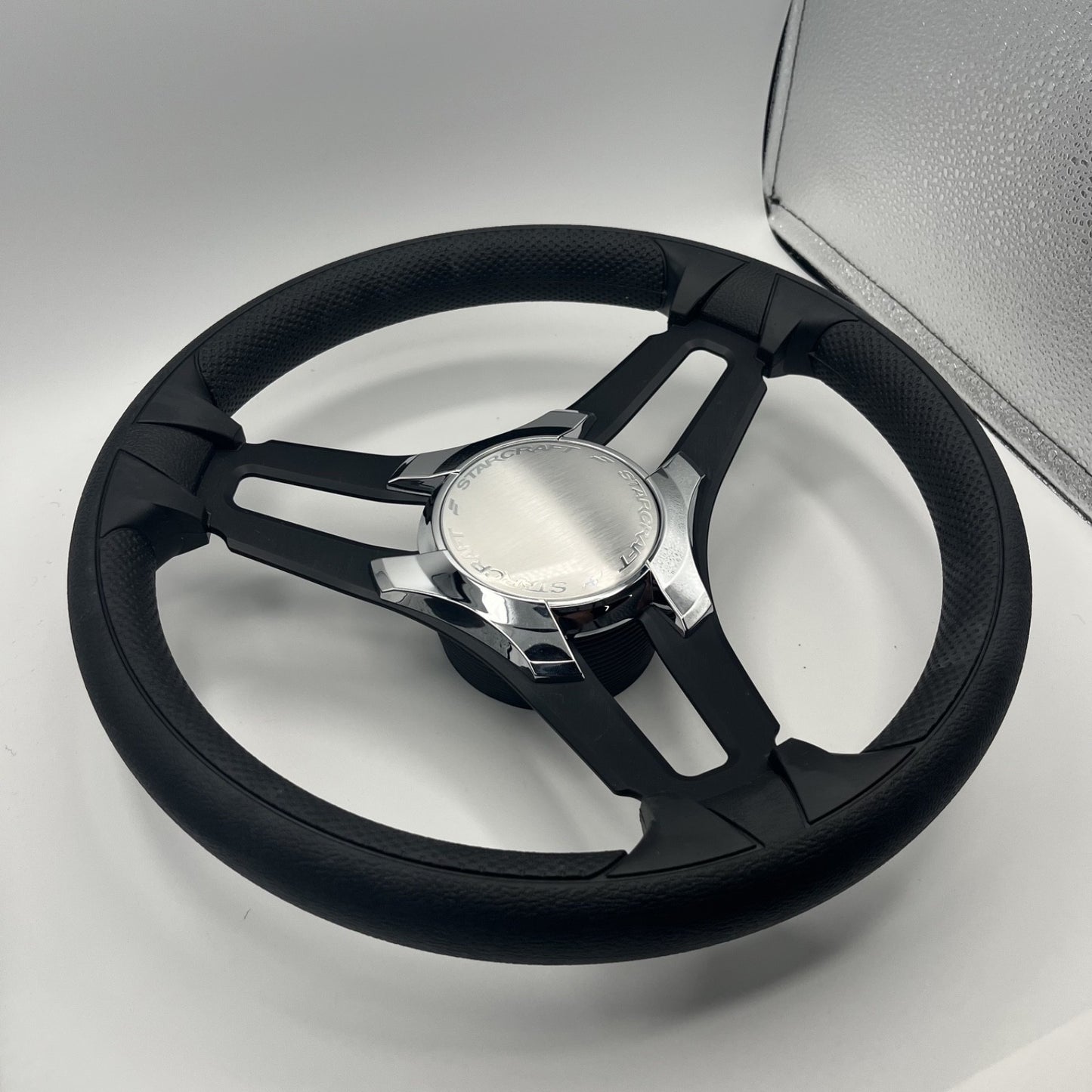 Gussi Italia Marine Steering Wheel Black Brush Metal Spokes | Starcraft