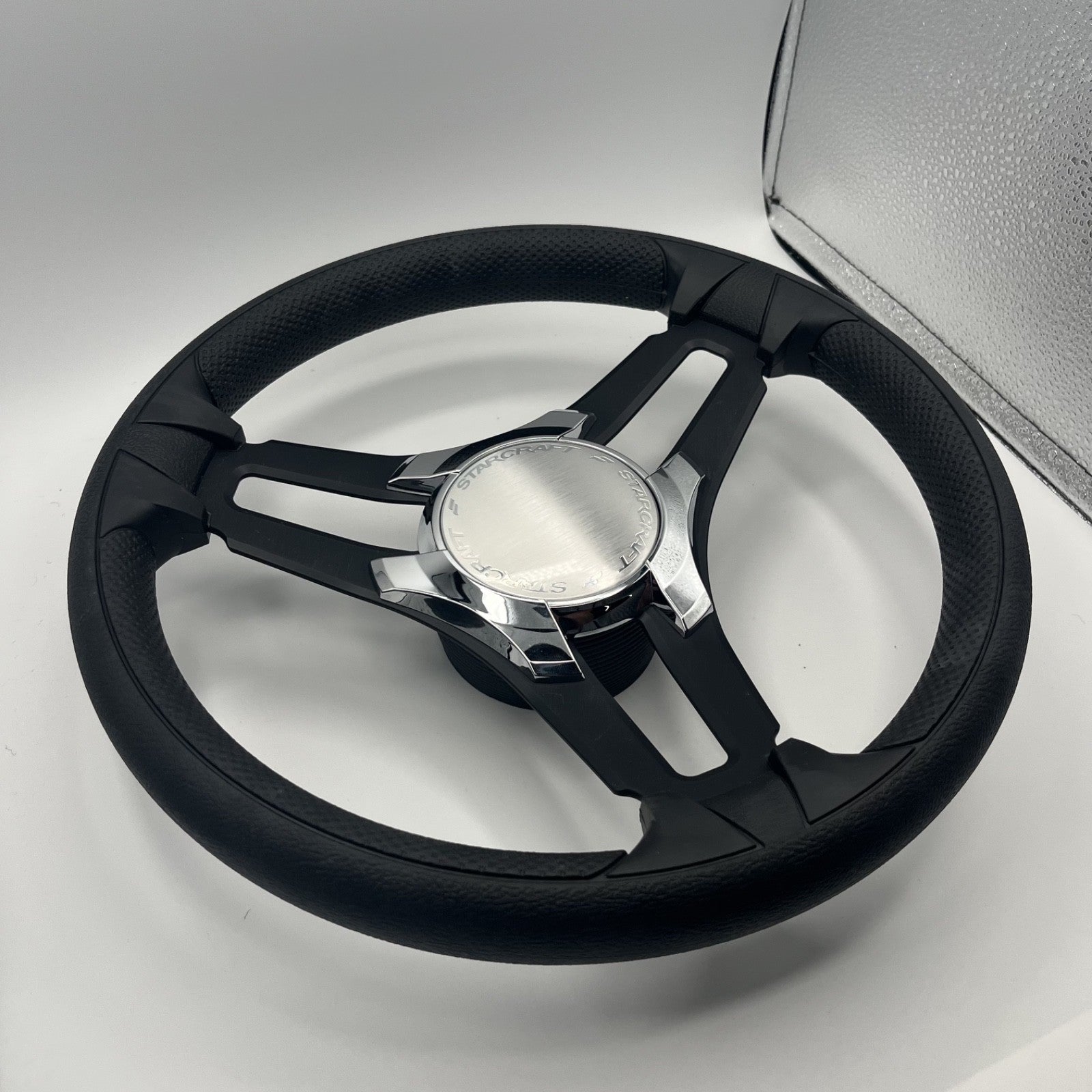 Gussi Italia Marine Steering Wheel Black Brush Metal Spokes | Starcraft
