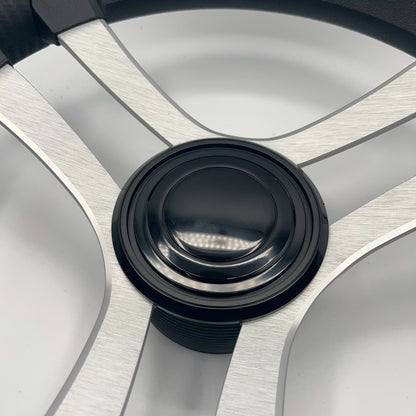 Benaco Boat Steering Wheel Brushed Aluminum Spokes | LG Black Snap-in