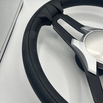 Gussi Italia Marine Steering Wheel Black Brush Metal Spokes | Silver Plain